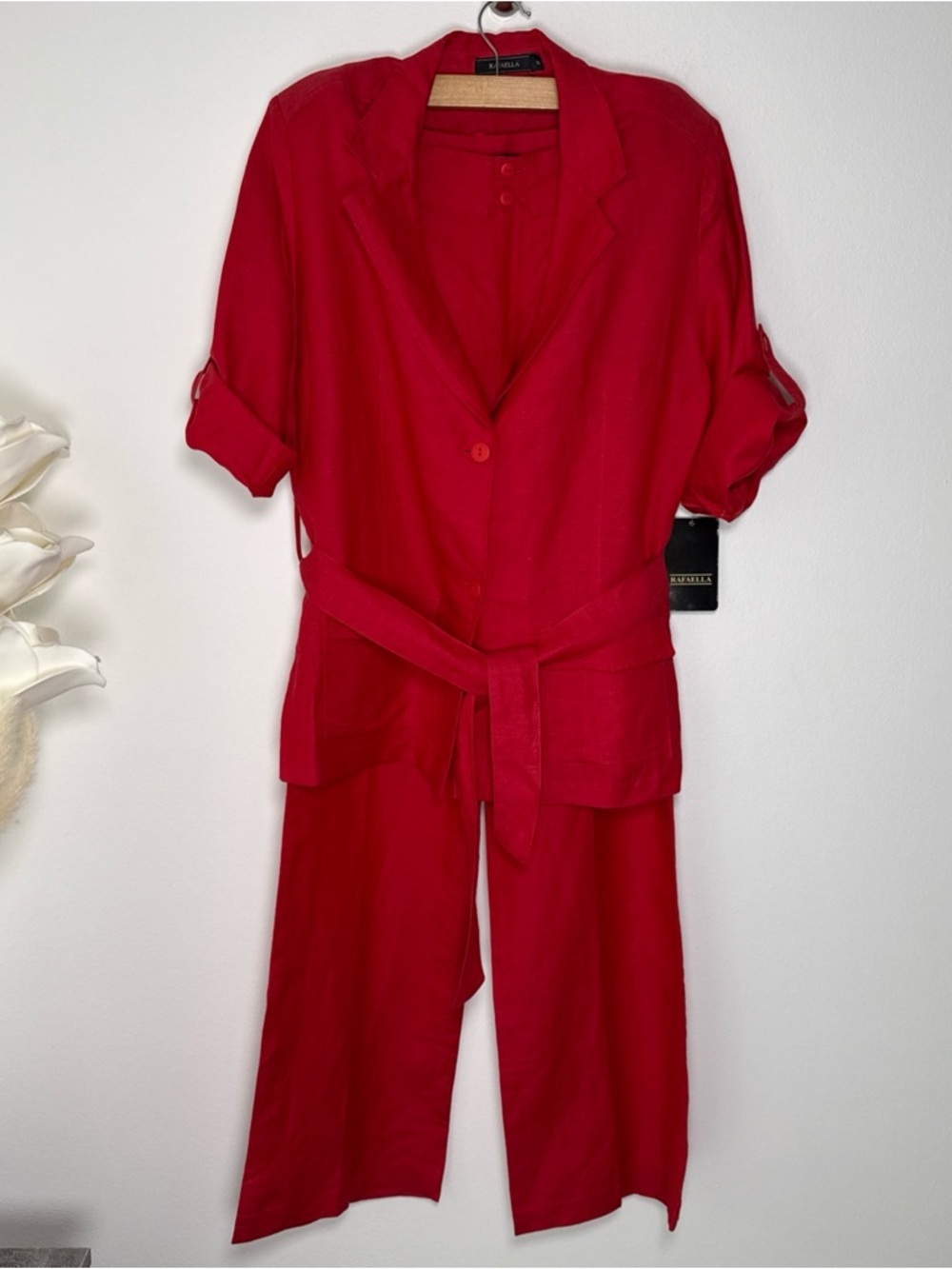 Rafaella Button Up Shirt Size XL And Wide Leg Pants Size 18 Set Red Office Wear